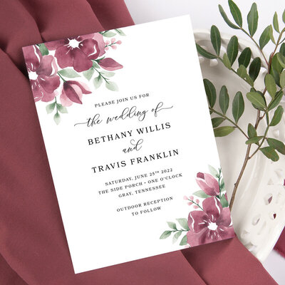 burgundy wedding invitations with watercolor florals