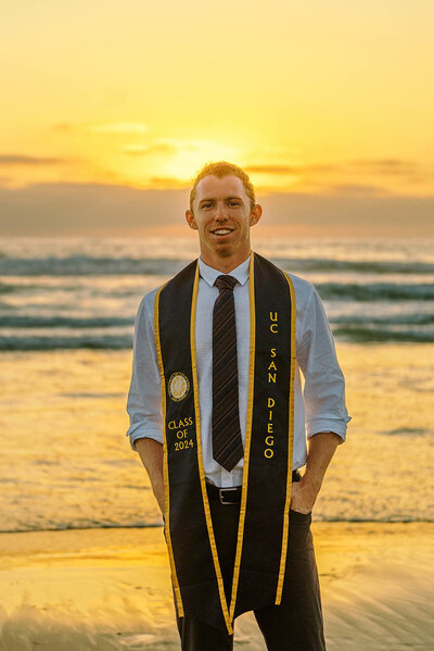 UC San Diego senior guy graduation photos at Scripps Beach