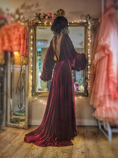 Beatrice ruby red silk velvet gown JoanneFlemingDesign (4)