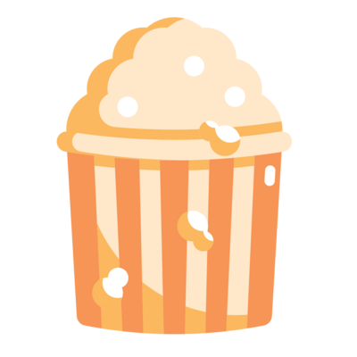 Branded popcorn graphic in cream and orange