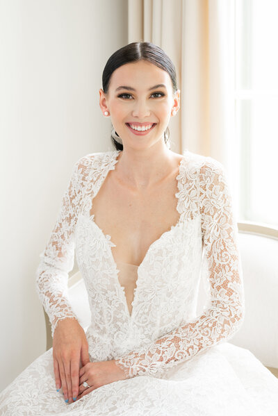 Stunning bride in lace wedding dress