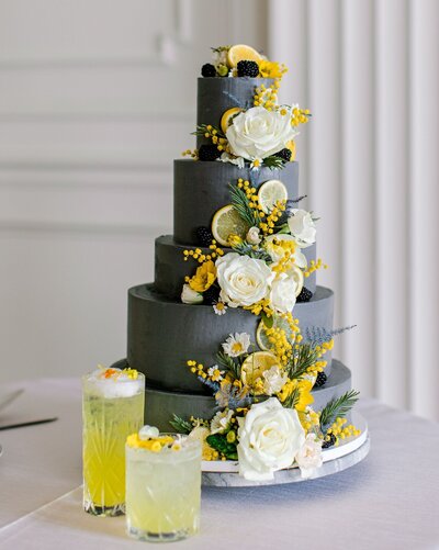 colorful grey and yellow wedding cake