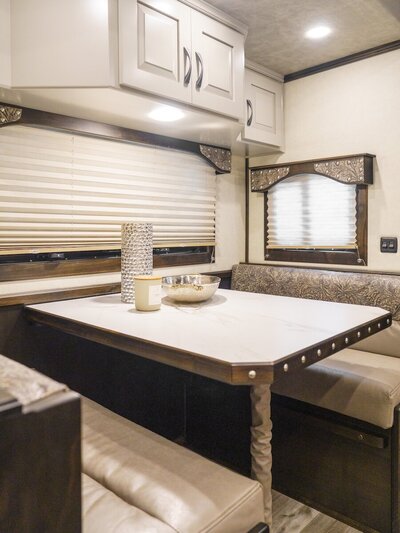 Luxury living quarter horse trailer view of the dining area