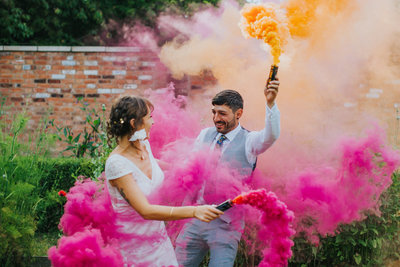tipi wedding with smoke bombs