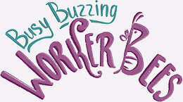 Title illustration for the children's book, Busy Buzzing Worker Bees.  This hand-lettered title adds lots of charm to an already beautifully illustrated piece of kid lit.
