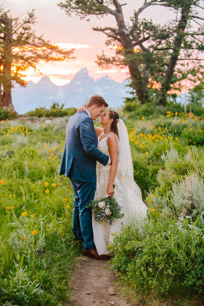 bride and groom embracing in Jackson Hole