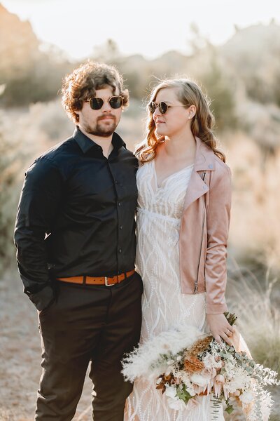 Couple in Sunglasses and a Pink Leather Personalized Coat - Shelley & Bryce | Bend Oregon Elopement