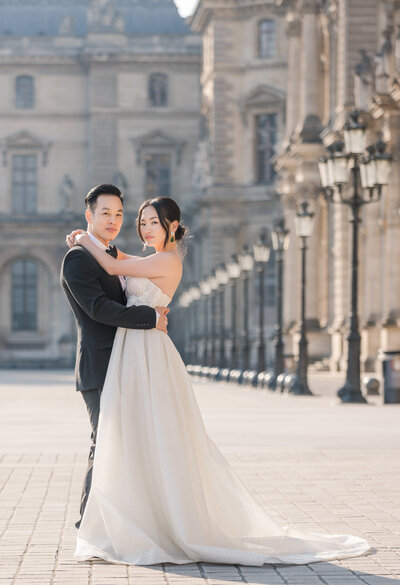 Parisian wedding couple at the Louvre with Alisha Cory Photography