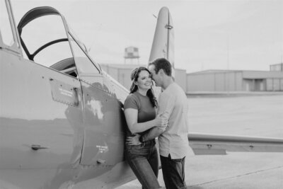 San Antonio airplane engagement photos at Commemorative Air Force Museum