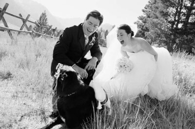 Palisades Tahoe wedding of bride waiting in helicopter to fly over and land on KT at Palisades. The couple's first date was skiing. Black and white film image