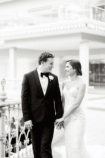 Black and white bride and groom portraits at The Hotel Crescent Court, Dallas