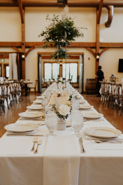 long table settings at barnwood events, a wedding venue in madison, winconsin