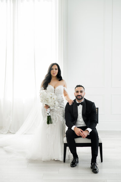 romantic posed portrait of bride and groom at Liberty Grand wedding venue