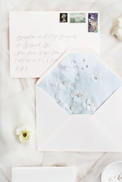 Cream and blue wedding stationery suite