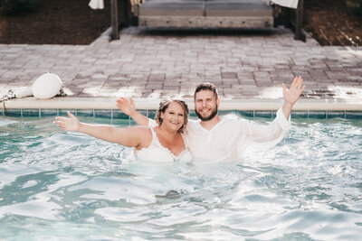 Mike and Alicia decide to jump in the pool after their first dance!