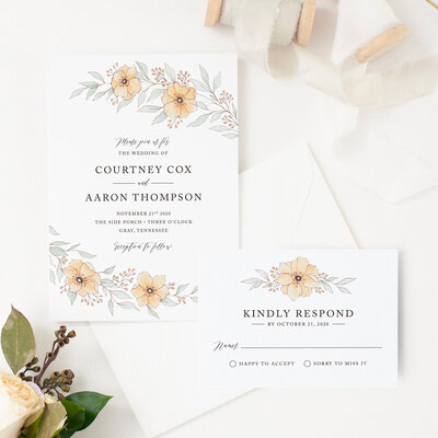 watercolor wedding invitation with orange flowers