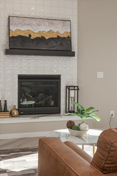fireplace with custom stone mantle