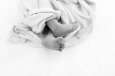 Newborn portrait of a baby wrapped in a blanket by Katelyn Ng Photography.