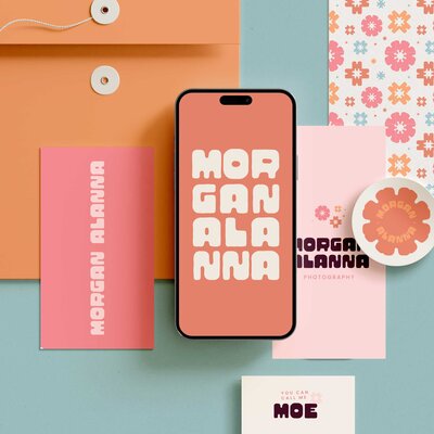 A stack of papers and designs with Morgan's branding.