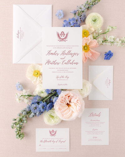 Semi custom Vintage inspired wedding invitations with botanical touches