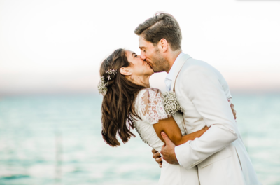 Bride and Groom Kissing on Rhode Island Beach