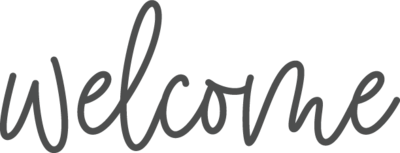 The word welcome in gray script.