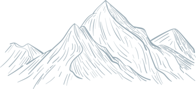 Line art style graphic of a mountain range.