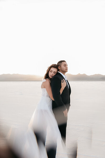Artsy bride and groom editorial at the Utah Salt Flats.
