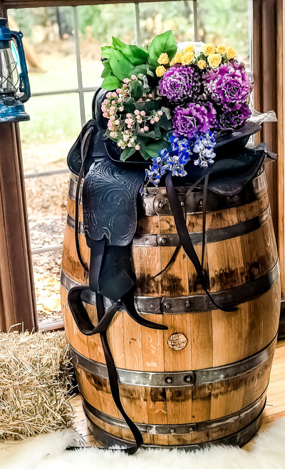 whimsical florals on a barrel prop