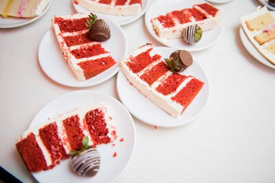 Picture of some of the cake served, red velvet