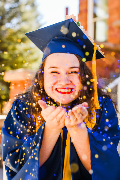 Julia Romano Photography  Flagstaff NAU Northern Arizona University Old Main glitter cap gown senior graduation photography