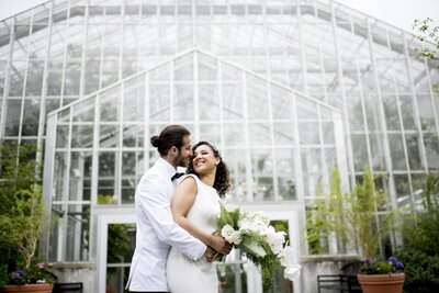 Model Couple standing together outside of a greenhouse - Part of Wedding Botanic Content Shoot