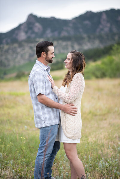 Boudler engagement photos couple gazing into each others eyes in love