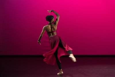 A portrait of a ballet dancer twirling