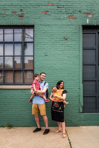 Family together in urban setting