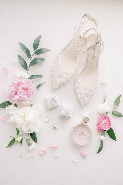 Bella Belle Shoes with Flowers, Chance by Chanel perfume and wedding rings