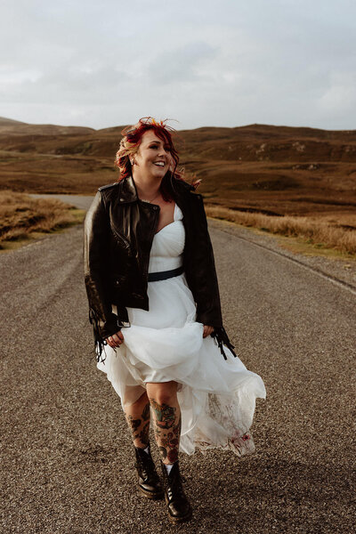 bride runs on road