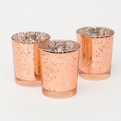 Photo of the Rose Gold Mercury Votive that you can rent for your event/wedding from Unique Melody Events & Design (New England Wedding and Event Planners)
