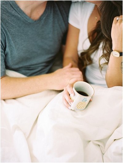 Unique Engagement Photos Lazy Morning at Home with Coffee in Bed © Bonnie Sen Photography