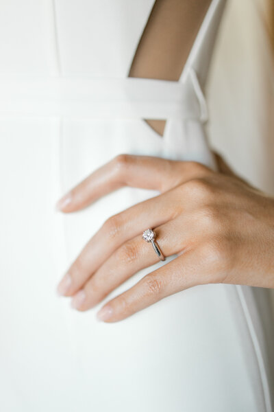 Closeup of bride's ring on her wedding day