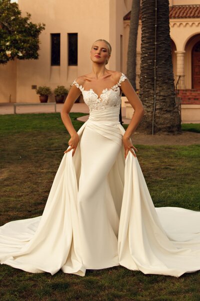 bride modeling wedding gown