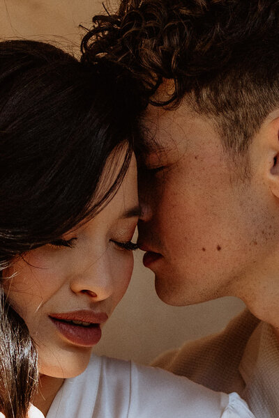 close up of couple elopement morning