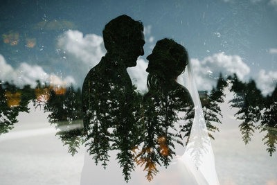 creative double exposure evergreens vt wedding stratton mountain