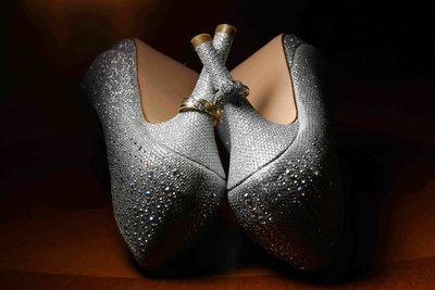 Bride's high heels with rings. Photo by Ross Photography, Trinidad, W.I..