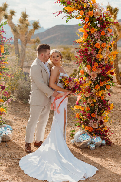 Las Vegas wedding with couples and colorful wedding florals in Las Vegas Nevada