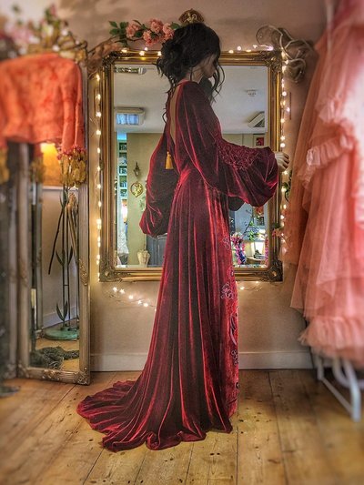 Beatrice ruby red silk velvet gown JoanneFlemingDesign (1)