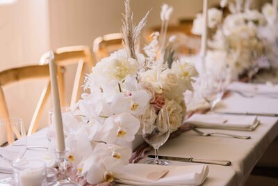 Tablescape with Orchid Centerpiece - Mikayla & Mario | Harmony Meadows Wedding - Lake Chelan Wedding