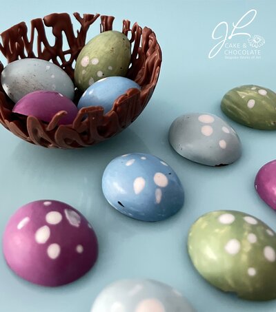Chocolate hand-painted pasatel Robin's Eggs and chocolate Nest