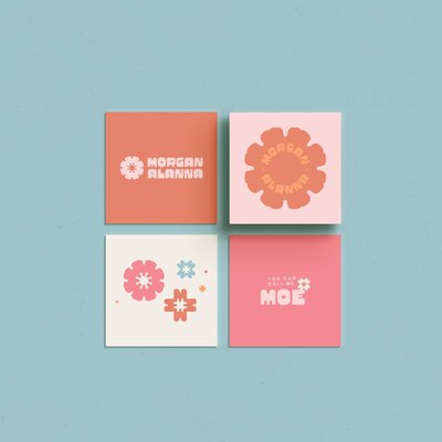 Four cards with branding for Morgan Alanna printed on it.