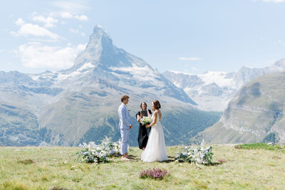 Couple getting married in front of the Matterhorn in Zermatt, Switzerland